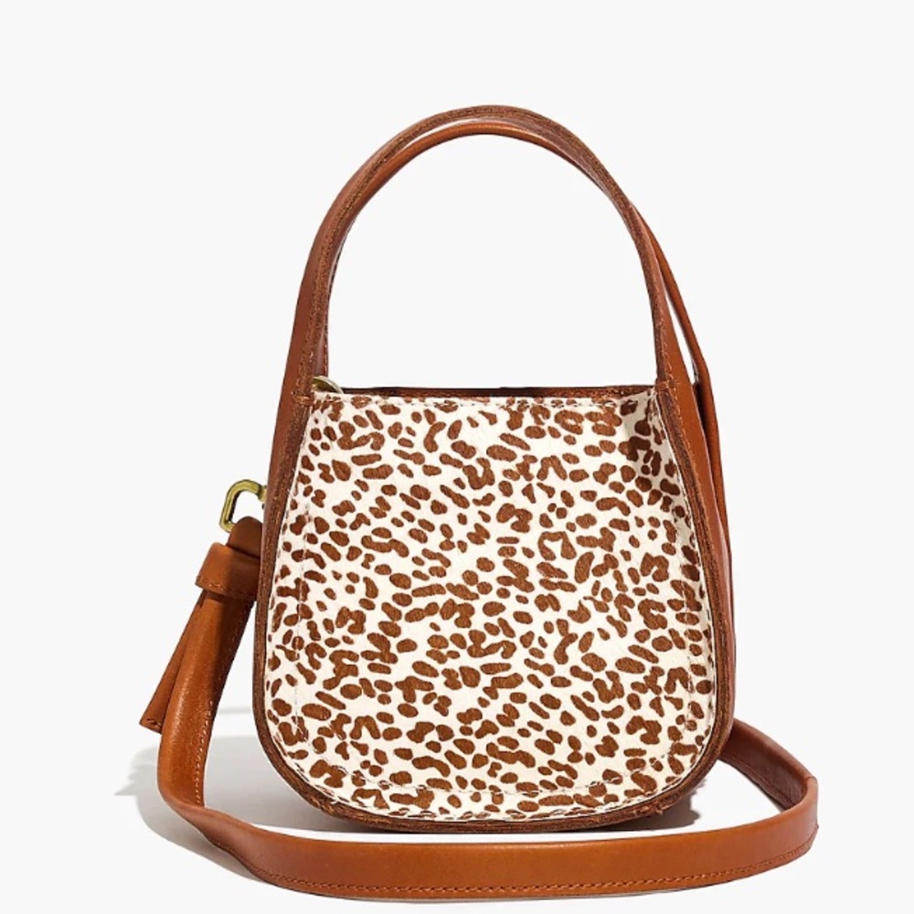Madewell Brown and Cream Mini Leopard Print Leather Crossbody Bag